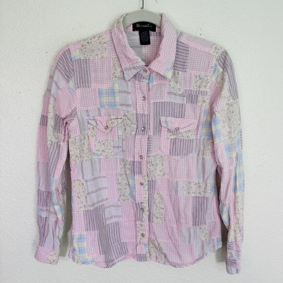 Denim and Co Top Womens Small Pastel Patchwork Snap Button Western Boho Y2K - Picture 1 of 9